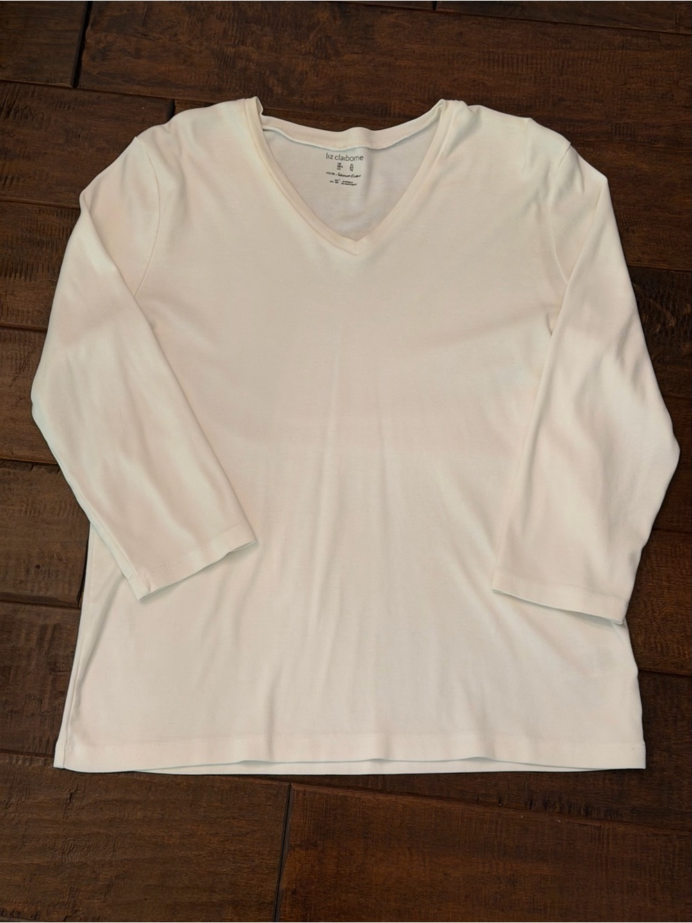 Liz Claiborne White V-Neck 3/4 Length Sleeves Women’s Top - Size XL 💟